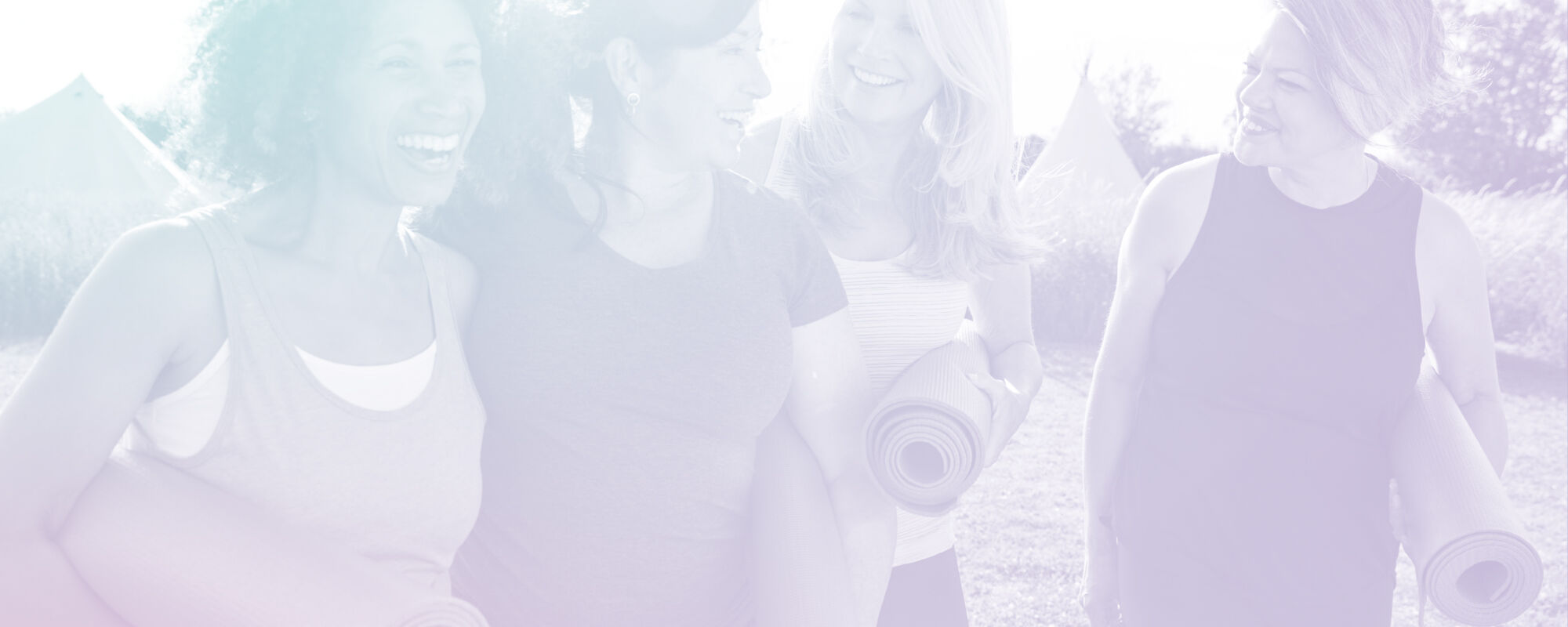 Images of four woman walking in park after a yoga session - MosaicDX