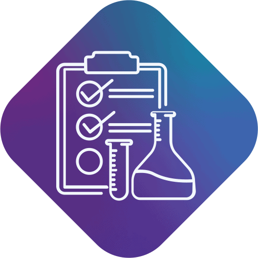 Icon graphic featuring a clipboard and beaker bottle to illustrate MosaicDX's precision testing service - MosaicDX